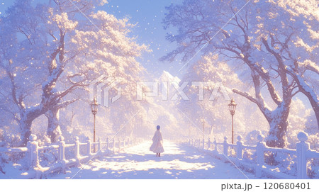 雪に包まれた幻想的な冬景色 120680401