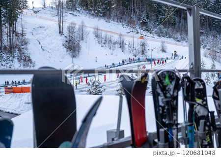 Skiers and Snowboarders on a Winter Slope Skiers and Snowboarders on a Winter Slope 120681048
