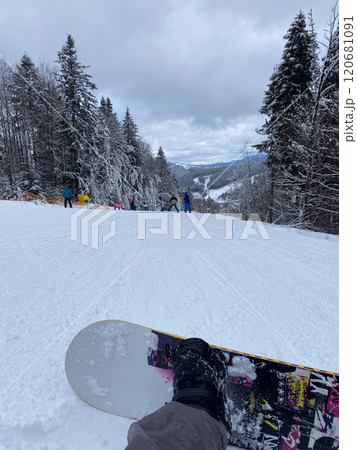 Snowboarder on a Winter Mountain Slope Snowboarder on a Winter Mountain Slope 120681091
