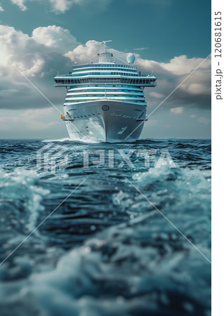 A cruise ship is sailing in the sea. 120681615