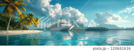 A cruise ship is sailing in the sea. 120681616