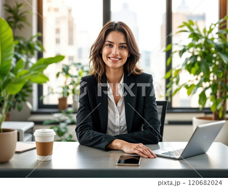 Friendly female worker in the office. 120682024