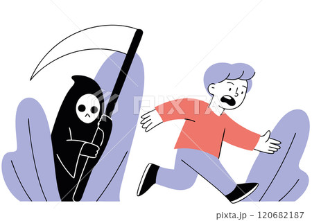 Man running away from death character. Man scared and panic. Thirst for life 120682187