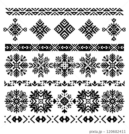 Black and White Scandinavian Folk Border Patterns Vector Set 120682411