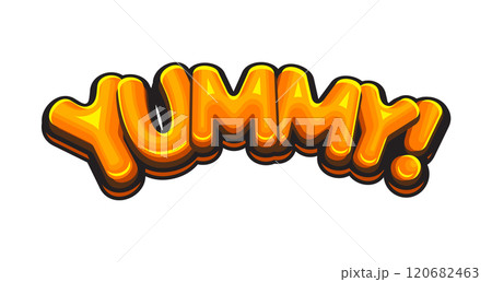 Yummy Text Label for Delicious Food. Yum Logo Cartoon Style. Vector 120682463