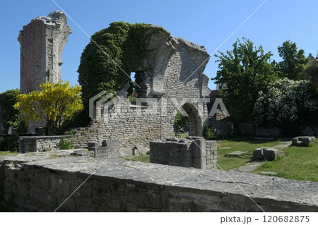 Ancient memory in central Visby, Gotland, Sweden. 120682875