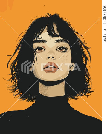 portrait of a beautiful girl with long hair, vector illustration in retro style 120683650