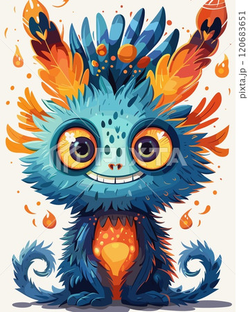 Funny cartoon monster. Vector illustration of a cute monster with orange eyes. Funny cartoon monster. Vector illustration of a cute monster with orange eyes. 120683651