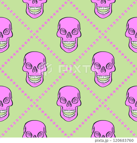 Seamless pattern with hand drawn skulls inside trellis Seamless pattern with hand drawn skulls inside trellis 120683760
