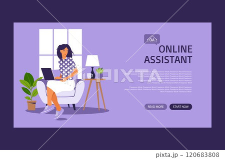 Customer support concept design, Operator doing live feedback, hotline operator advises client, Suitable for web landing page, mobile app, ui, banner template. Vector Illustration. Flat. 120683808