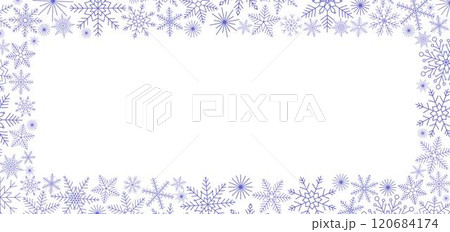 Snowflakes festive Christmas rectangular frame simple hand drawn vector illustration, New Year winter holiday celebration decor, template perfect for invitation, card, poster, banner design 120684174