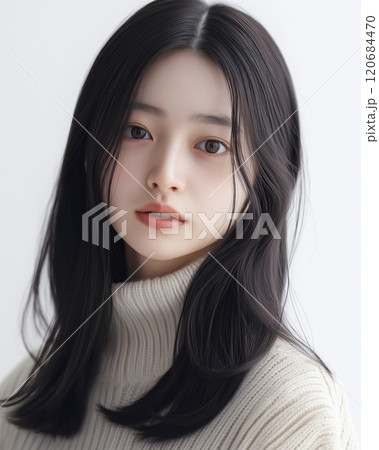 黒髪の美しい女性・スキンケア・ヘアスタイルイメージ「AI生成画像」 120684470