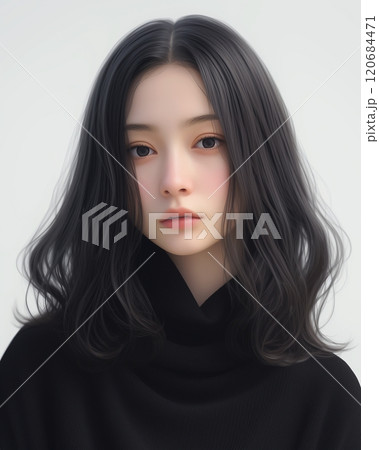 黒髪の美しい女性・スキンケア・ヘアスタイルイメージ「AI生成画像」 120684471
