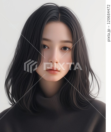 黒髪の美しい女性・スキンケア・ヘアスタイルイメージ「AI生成画像」 120684472