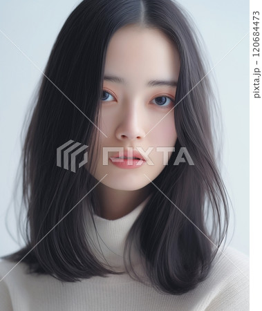 黒髪の美しい女性・スキンケア・ヘアスタイルイメージ「AI生成画像」 120684473