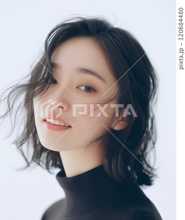 黒髪の美しい女性・スキンケア・ヘアスタイルイメージ「AI生成画像」 120684480