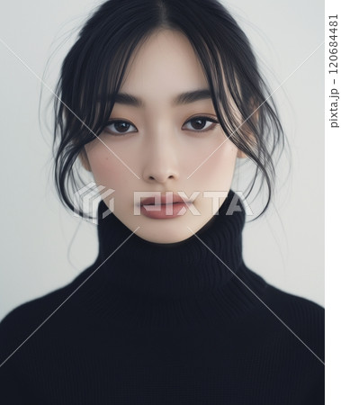 黒髪の美しい女性・スキンケア・ヘアスタイルイメージ「AI生成画像」 120684481
