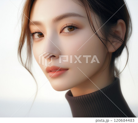 黒髪の美しい女性・スキンケア・ヘアスタイルイメージ「AI生成画像」 120684483