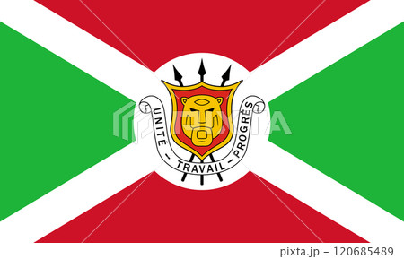 The official current flag and coat of arms of Republic of Burundi. State flag of Burundi. Illustration. The official current flag and coat of arms of Republic of Burundi. State flag of Burundi. Illustration. 120685489