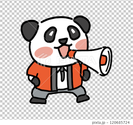微笑的熊貓角色用擴音器說話 120685724