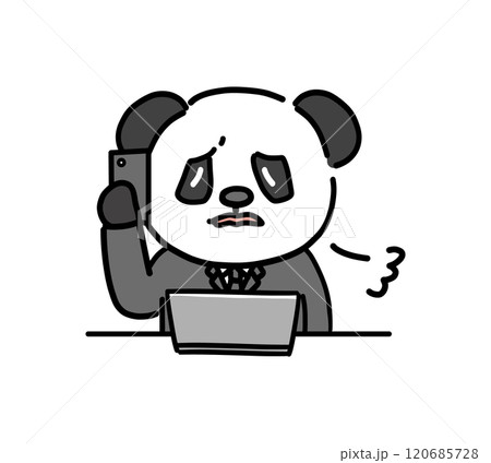 面倒くさそうな表情で電話をしているパンダのビジネスマン 120685728