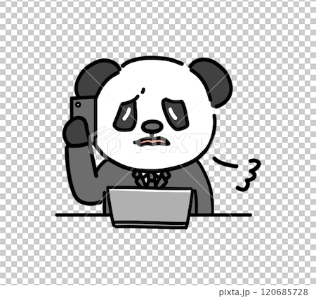 面倒くさそうな表情で電話をしているパンダのビジネスマン 120685728