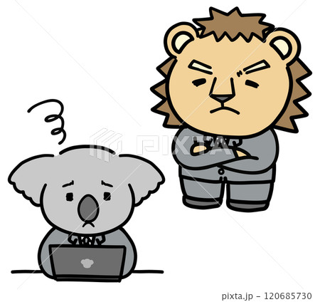 上司のパワーハラスメントに悩むコアラのビジネスマン 上司のパワーハラスメントに悩むコアラのビジネスマン 120685730