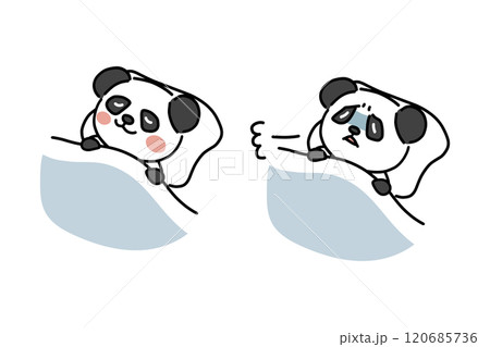 ぐっすり眠るパンダと眠れないパンダのセット 120685736