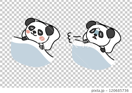 ぐっすり眠るパンダと眠れないパンダのセット 120685736
