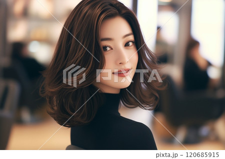きれいな髪の女性・ヘアサロン「AI生成画像」 きれいな髪の女性・ヘアサロン「AI生成画像」 120685915