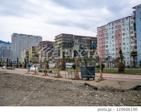 Old architecture of the seaside town. Resort town. Batumi architecture. 120686190