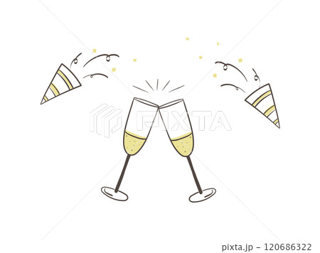 シャンパングラスで乾杯する線画イラスト シャンパングラスで乾杯する線画イラスト 120686322