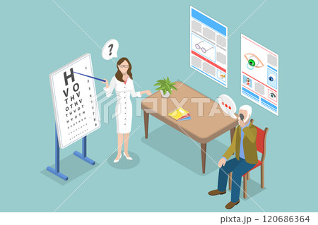 3D Isometric Flat Vector Illustration of Senior Eye Examination, Assessing Elderly Patients Vision 3D Isometric Flat Vector Illustration of Senior Eye Examination, Assessing Elderly Patients Vision 120686364