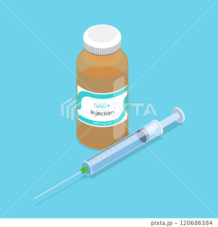 3D Isometric Flat Vector Illustration of Anti-aging Therapy, NAD, Vital Molecule For Energy 120686384
