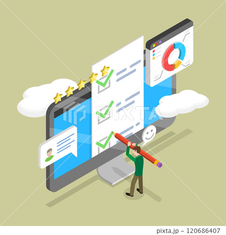 3D Isometric Flat Vector Illustration of Questionnaire Form, ToDo Check List 120686407
