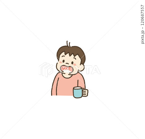 うがいをして風邪予防をする子供のイラスト うがいをして風邪予防をする子供のイラスト 120687557