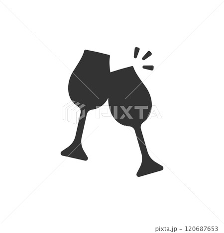 グラスで乾杯するアイコン(白黒・シルエット) 120687653