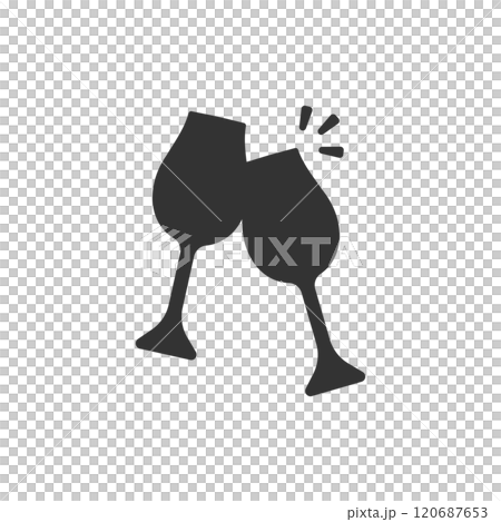 グラスで乾杯するアイコン(白黒・シルエット) 120687653