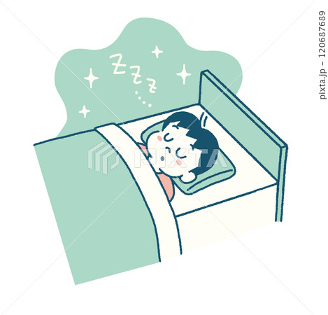 ベッドでぐっすり眠る子供のイラスト 120687689