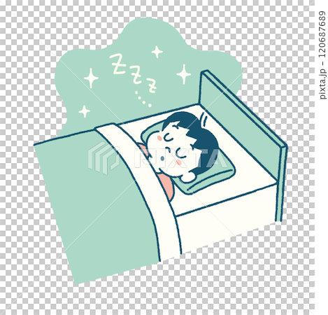 ベッドでぐっすり眠る子供のイラスト 120687689