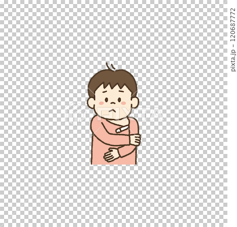 Illustration of a child taking his own temperature 120687772