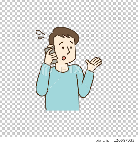 Illustration of a man making a phone call in a hurry Illustration of a man making a phone call in a hurry 120687933