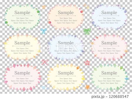 A set of 9 colorful rectangular frames and decorations with watercolor-style diamonds and circles 120688547