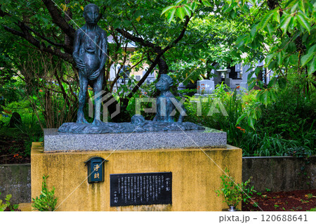 寺の由来を記す石碑とカッパの銅像他。河童のお寺としての由来がある栖足寺（せいそくじ）。西伊豆河津町 120688641
