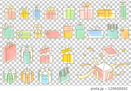 手繪水彩風格禮物盒向量插圖集金線畫華麗可愛 120688892