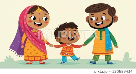 Happy indian family holding hands and smiling together Happy indian family holding hands and smiling together 120689434