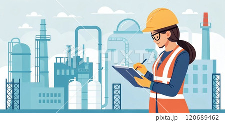 Indian female chemical engineer inspecting a plant and taking notes Indian female chemical engineer inspecting a plant and taking notes 120689462