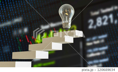 The Bulb on stair for creative or idea concept 3d rendering. The Bulb on stair for creative or idea concept 3d rendering. 120689634