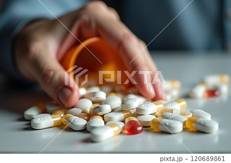 man with white pills 120689861