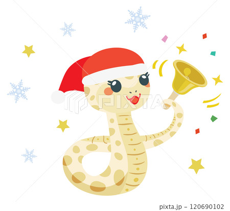 クリスマスセールでハンドベルを持つかわいい蛇のイラスト クリスマスセールでハンドベルを持つかわいい蛇のイラスト 120690102